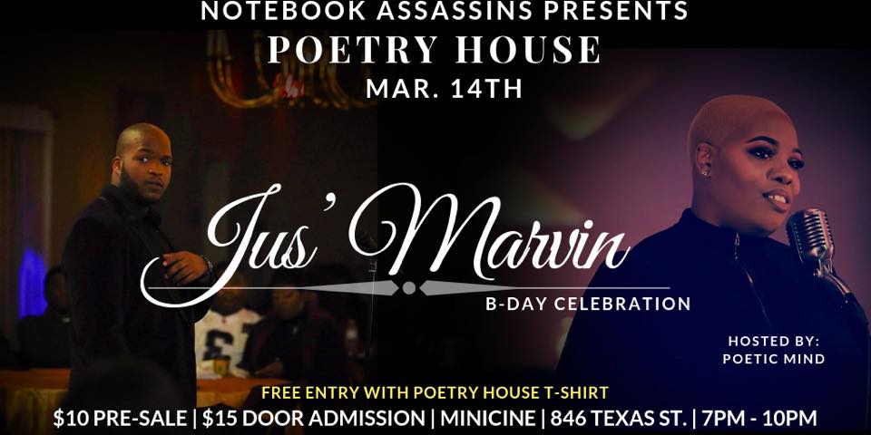 Poetry House | Jus’ Marvin B-Day Celebration flyer
